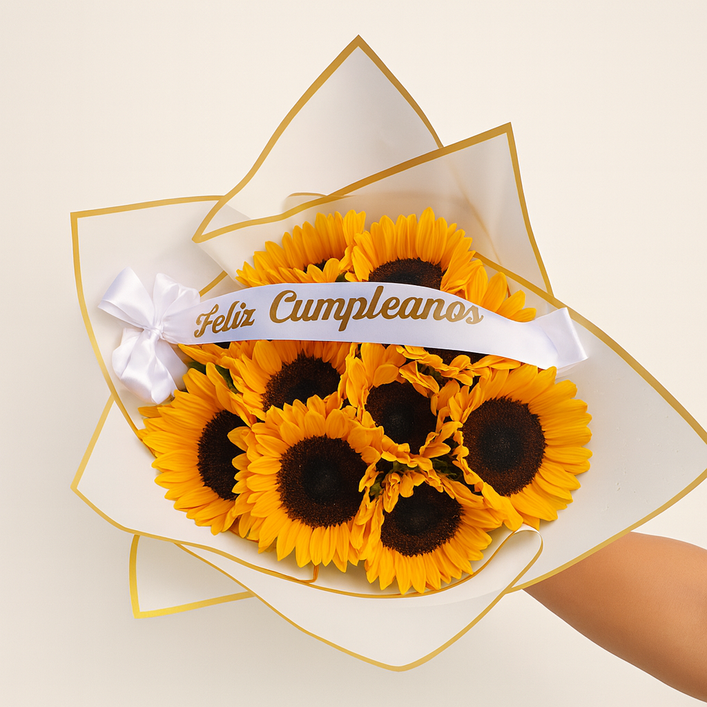 Ramo de 12 Girasoles con cinta personalizada